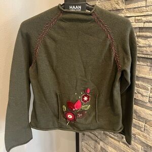 Liz Claiborne Olive Knit with Pink Accents sweater with pocket women size XL